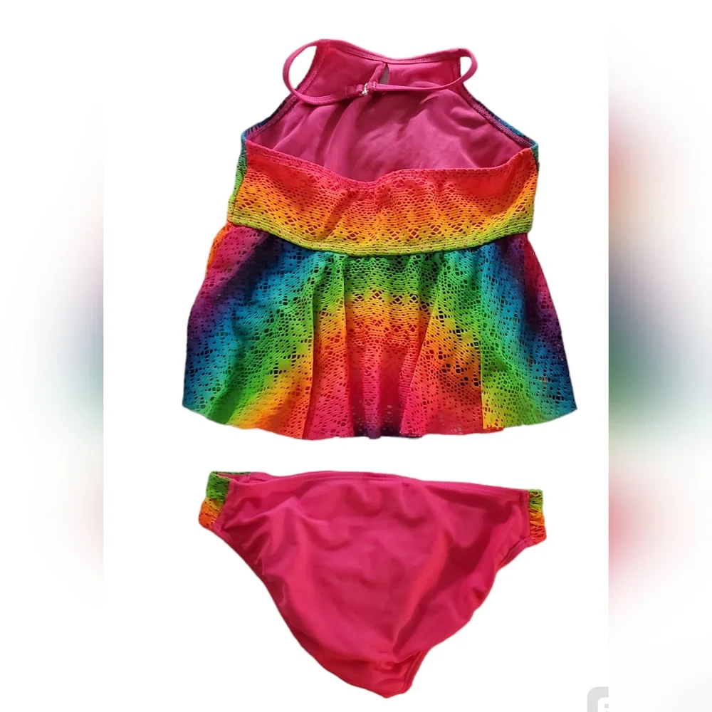 Wonder Nation‎ Girls Bright Colorful Rainbow Colored Mesh Tankini Size L 11/12